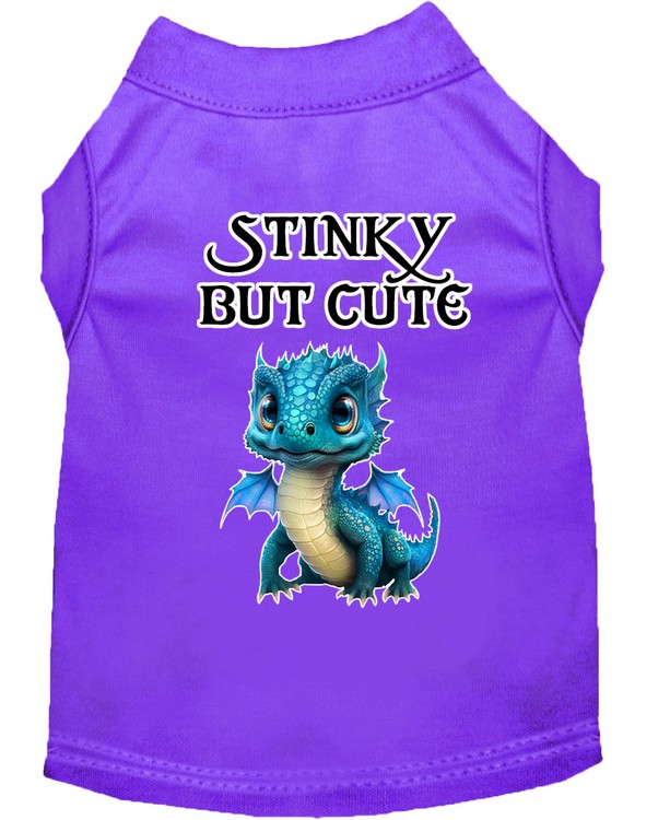 Stinky but Cute Dragon Screen Print Dog Shirt Purple Med (12)